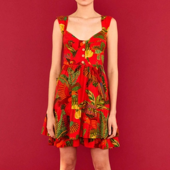 NWT $165 FARM RIO Forest Birds Tiered Linen Blend Dress in size XS and Small! - Picture 4 of 12